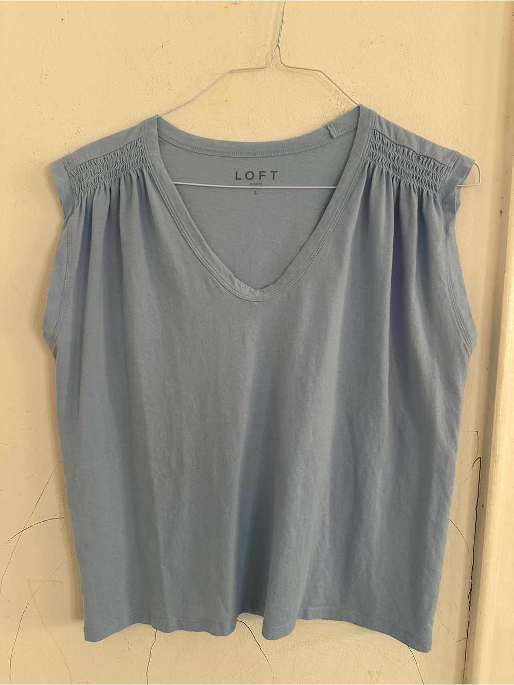 LOFT Pale Blue V-Neck Cap Sleeve Tank